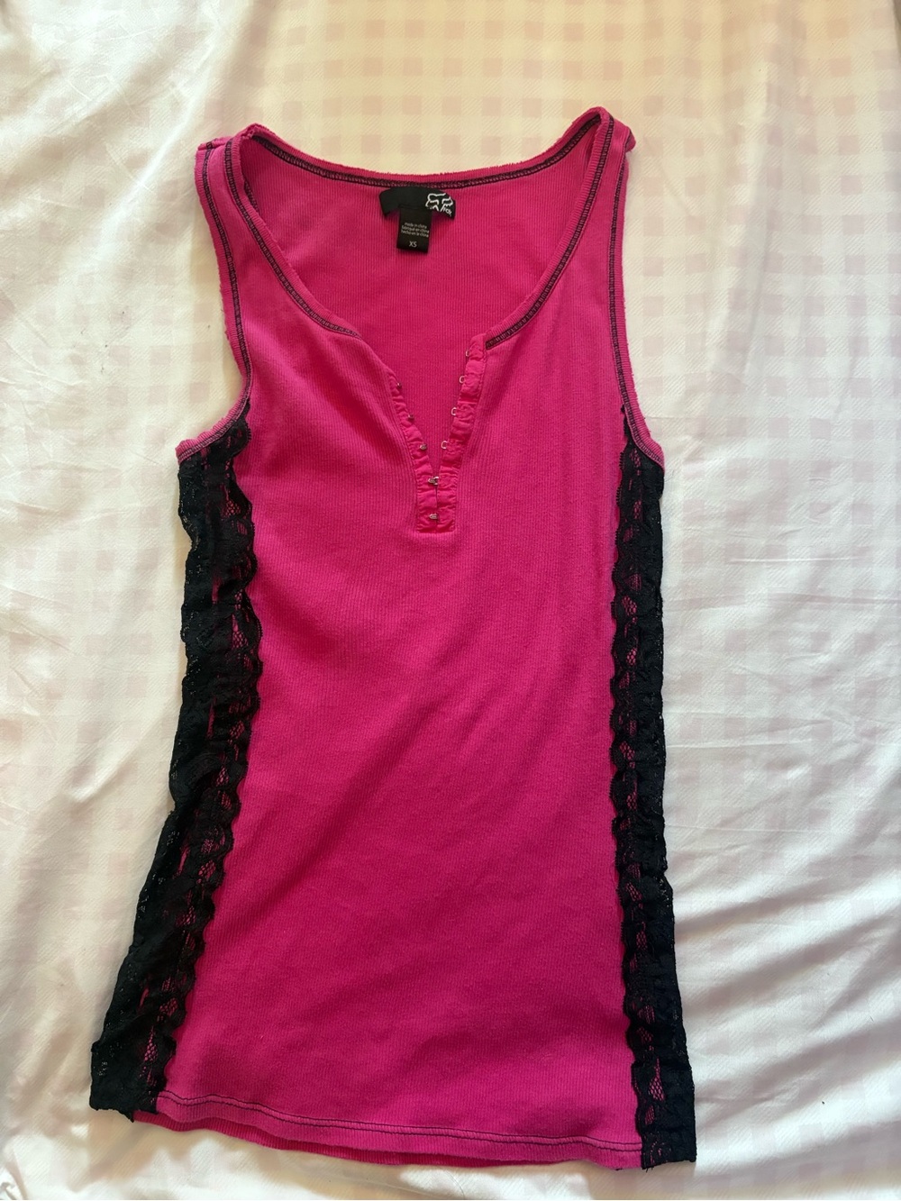 Fox Fuchsia Tank Top with Black Lace Side Panels